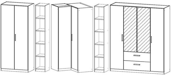 Rauch Essensa 438cm White 8 Door Combi L Shaped Wardrobe - Metallic Grey Carcase