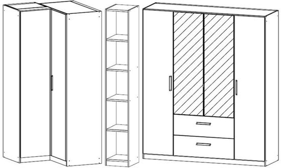 Rauch Essensa 314cm White 6 Door Combi L Shaped Wardrobe - Metallic Grey Carcase