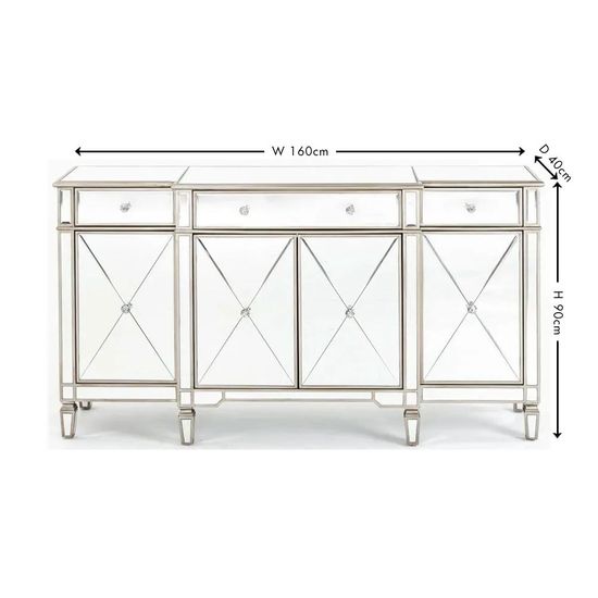Antoinette Mirrored Champagne Trim 4 Door Large Sideboard - 160cm