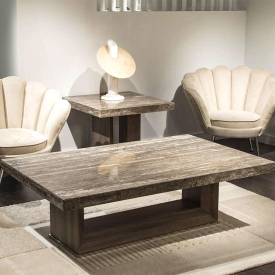 Blade Marble Occasional Table with Wooden Base - Variation Available