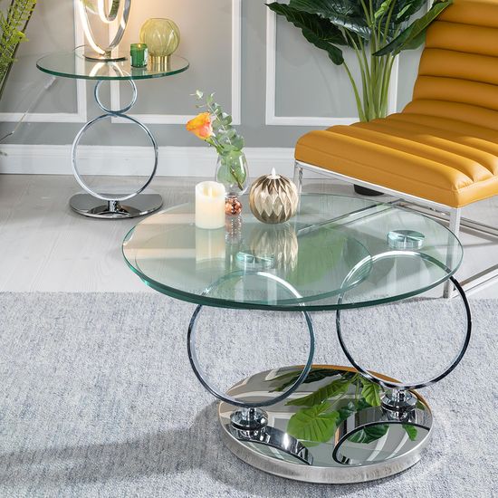 Circles Swivel Glass Top Round Coffee Table