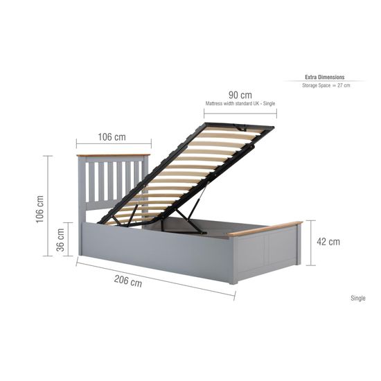 Phoenix Stone Grey Ottoman Storage Bed - Sizes Available
