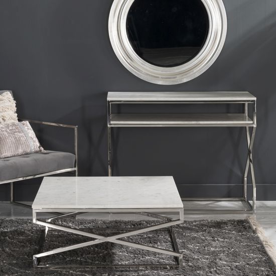 Clearance - Crossroad Marble Console Table, White Top with Stainless Steel Chrome Frame - Brand New Item