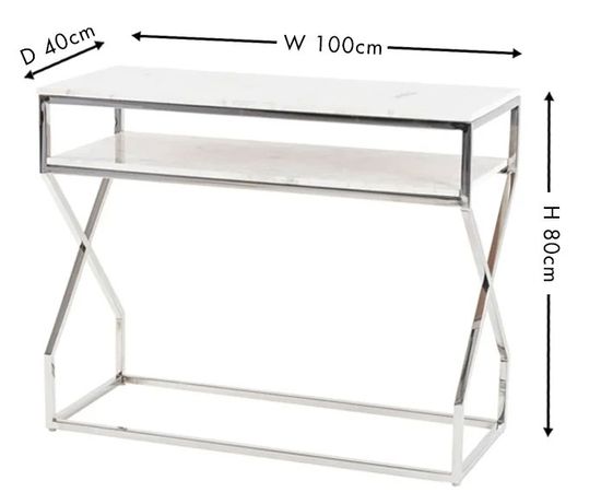 Clearance - Crossroad Marble Console Table, White Top with Stainless Steel Chrome Frame - Brand New Item