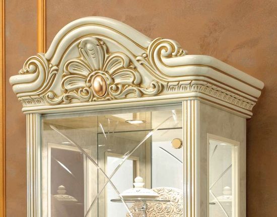Camel Leonardo Ivory Gloss and Gold Italian 1 Door Vitrine