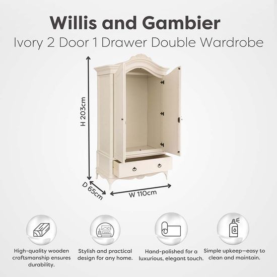 Willis and Gambier Ivory 2 Door 1 Drawer Wardrobe