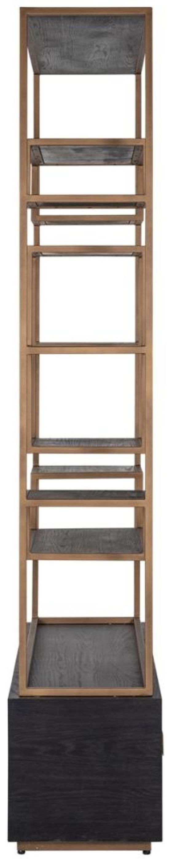Hunter Black Oak Storage Shelving Unit with Gold Trim