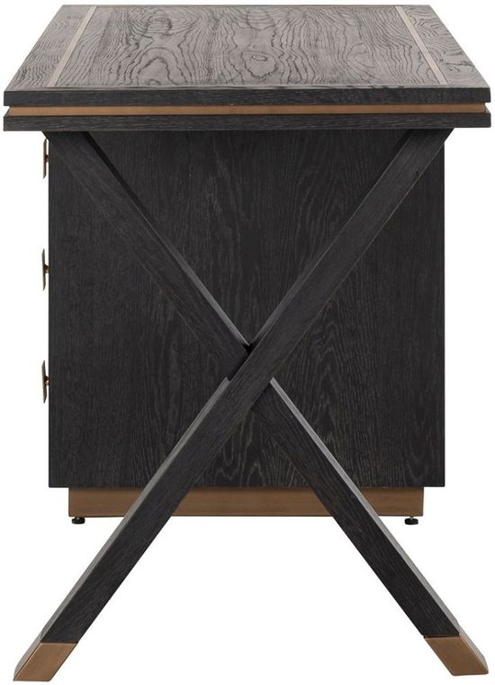Hunter Black Oak 3 Drawer Desk with Gold Trim