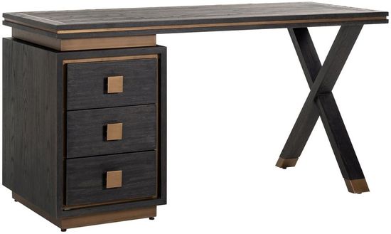Hunter Black Oak 3 Drawer Desk with Gold Trim