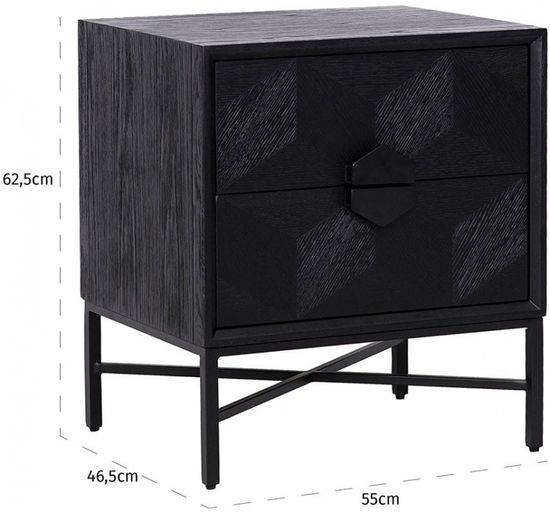 Blax Black Geometric Cube 2 Drawer Bedside Cabinet