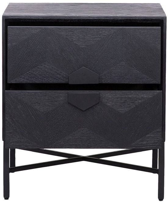 Blax Black Geometric Cube 2 Drawer Bedside Cabinet