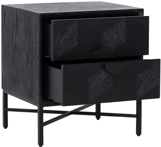 Blax Black Geometric Cube 2 Drawer Bedside Cabinet