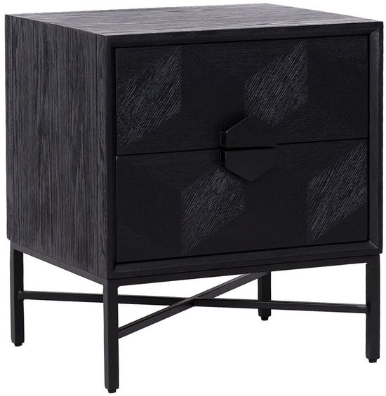 Blax Black Geometric Cube 2 Drawer Bedside Cabinet