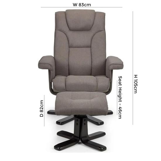 Malmo Grey Fabric Swivel Recliner Chair with Footstool