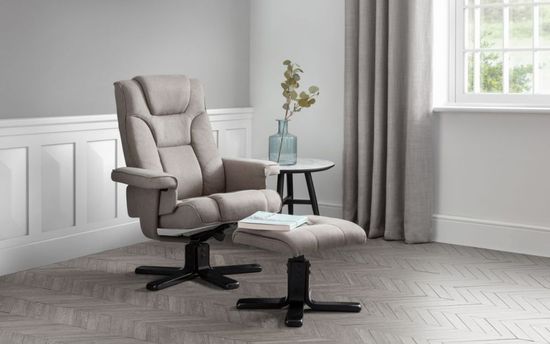 Malmo Grey Fabric Swivel Recliner Chair with Footstool
