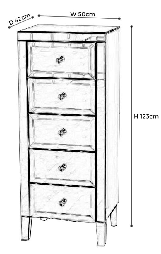 Lucia Mirrored 5 Drawer Narrow Chest