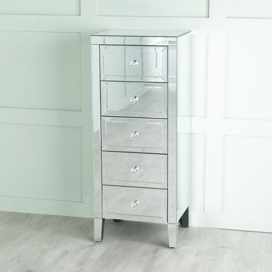 Lucia Mirrored 5 Drawer Narrow Chest