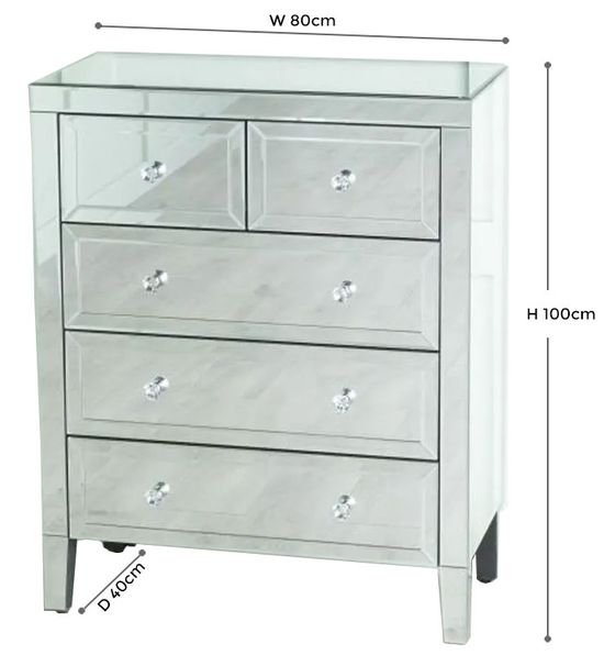 Lucia Mirrored 3+2 Drawer Chest