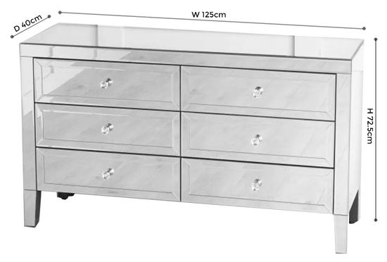 Lucia Mirrored 6 Drawer Wide Chest