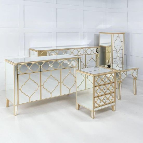 Casablanca Mirrored Gold Trim 5 Drawer Narrow Chest