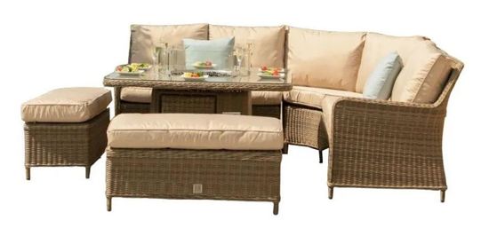 Maze Winchester Natural Rattan Fire Pit Table Corner Garden Dining Sofa Set