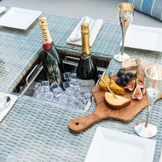 Maze Oxford Grey Rattan Corner Rising Table with Ice Bucket Garden Dining Set