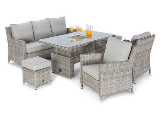 Maze Oxford Grey Rattan Sofa Rising Table with Ice Bucket Garden Dining Set