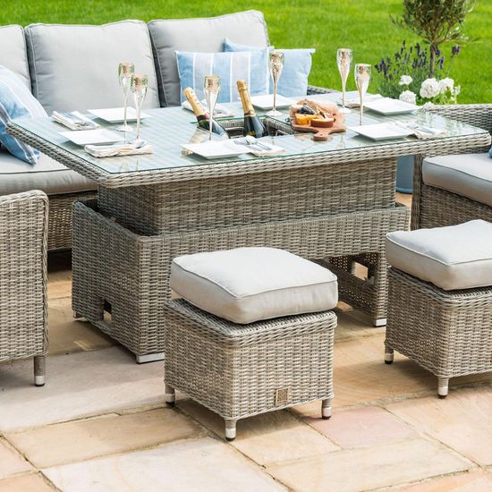 Maze Oxford Grey Rattan Sofa Rising Table with Ice Bucket Garden Dining Set