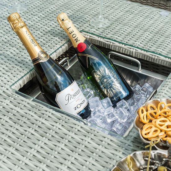 Maze Oxford Grey Rattan Sofa Rising Table with Ice Bucket Garden Dining Set