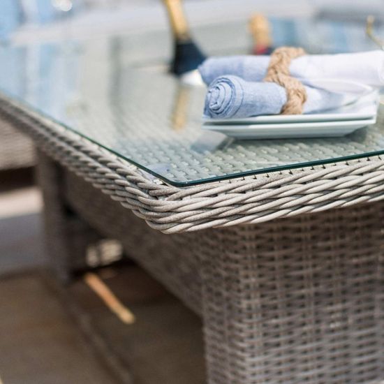 Maze Oxford Grey Rattan Sofa Rising Table with Ice Bucket Garden Dining Set