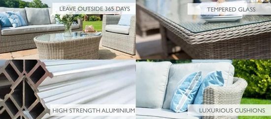 Maze Oxford Grey Rattan Sofa Rising Table with Ice Bucket Garden Dining Set