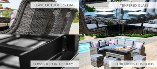 Maze Victoria Grey Rattan Rising Table Corner Garden Dining Set