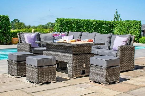 Maze Victoria Grey Rattan Rising Table Corner Garden Dining Set