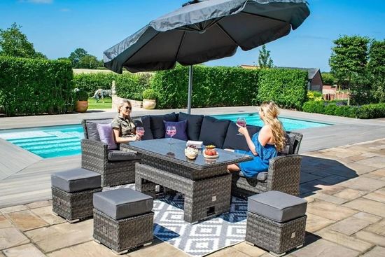 Maze Victoria Grey Rattan Rising Table Corner Garden Dining Set