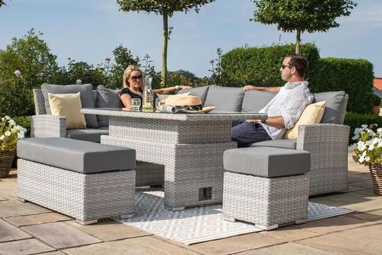 Maze Ascot Grey Rattan Rising Table Corner Garden Dining Set