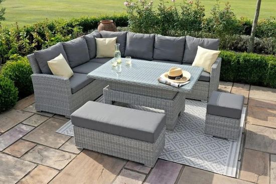 Maze Ascot Grey Rattan Rising Table Corner Garden Dining Set