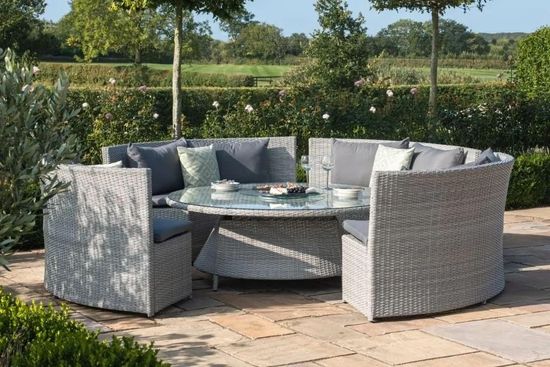 Maze Ascot Grey Rattan Sofa Round Rising Table Garden Dining Set