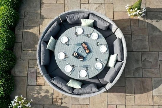 Maze Ascot Grey Rattan Sofa Round Rising Table Garden Dining Set