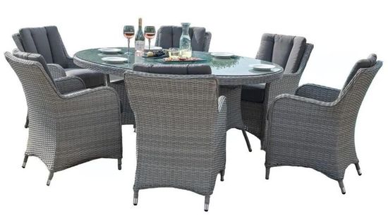 Maze Ascot Grey Rattan 6 Seater Lazy Susan Oval Garden Dining Set