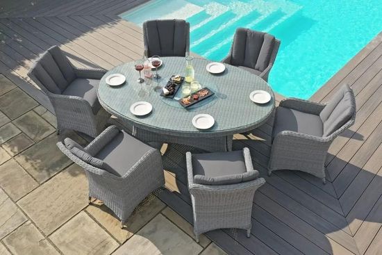 Maze Ascot Grey Rattan 6 Seater Lazy Susan Oval Garden Dining Set