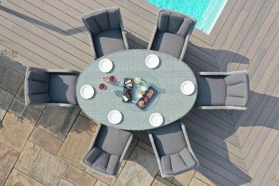 Maze Ascot Grey Rattan 6 Seater Lazy Susan Oval Garden Dining Set