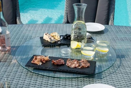 Maze Ascot Grey Rattan 6 Seater Lazy Susan Oval Garden Dining Set