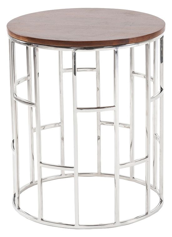 Clearance - Zion Round Chrome Side Table with Mango Wood Top - Brand New Item