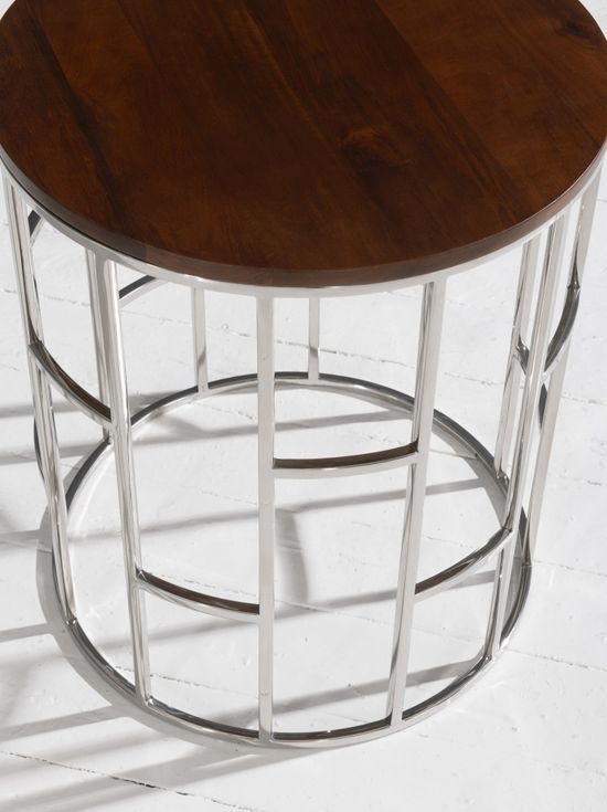 Clearance - Zion Round Chrome Side Table with Mango Wood Top - Brand New Item