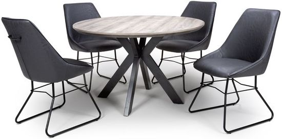 Manhattan Grey 4-6 Seater Oval Extending Dining Table with Black Spider Legs Base