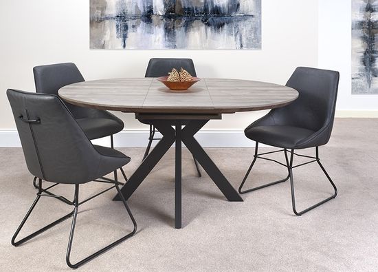 Manhattan Grey 4-6 Seater Oval Extending Dining Table with Black Spider Legs Base