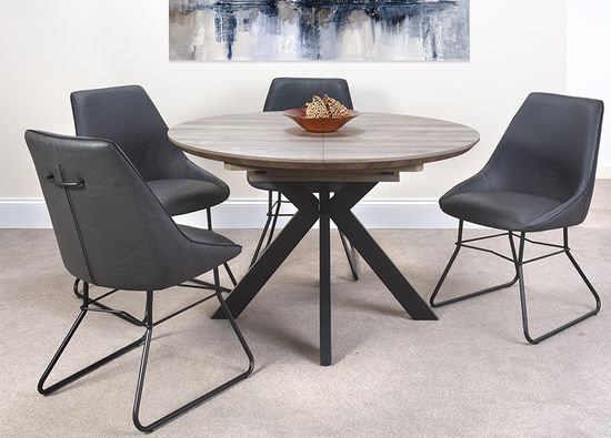 Manhattan Grey 4-6 Seater Oval Extending Dining Table with Black Spider Legs Base