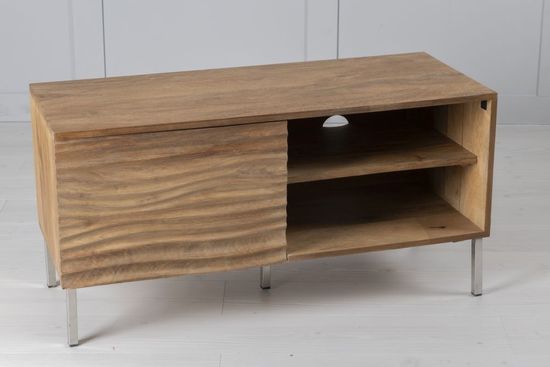 Clearance - Wave Mango Wood TV Unit, Natural Ripple Pattern 100cm Wide, Stand Upto 32in Plasma - 1 Door with 2 Shelf - Brand New Item