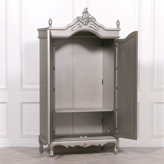 French Style Antique Silver 2 Door Mirror Armoire Wardrobe