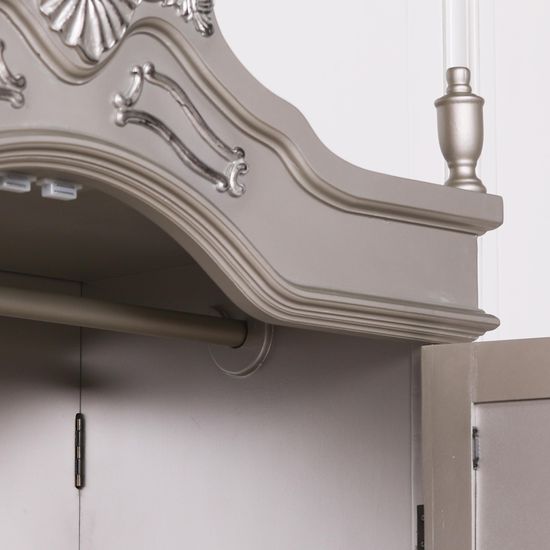 French Style Antique Silver 2 Door Mirror Armoire Wardrobe